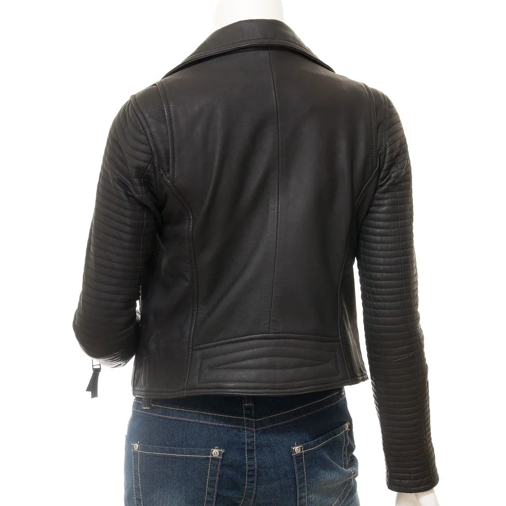 WOMENS BLACK LEATHER BIKER JACKET LANTANA