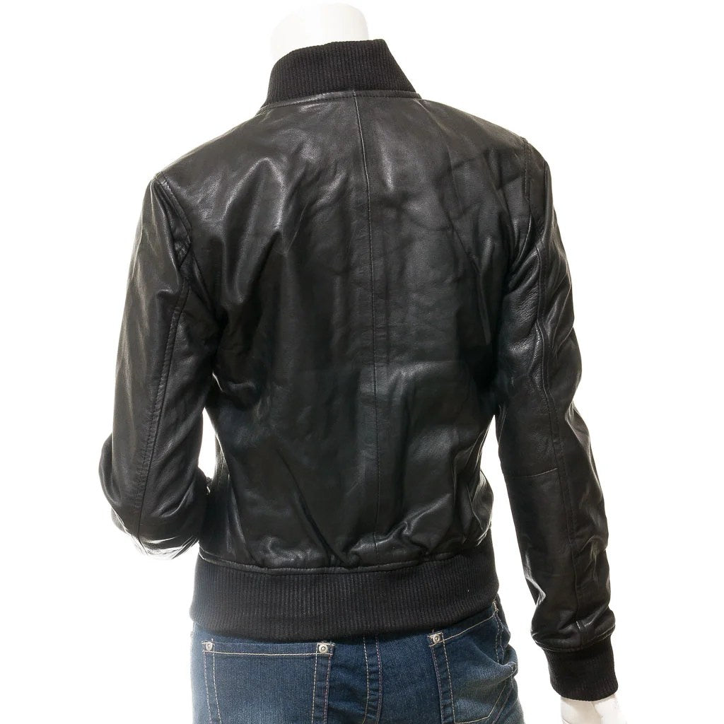 WOMEN BLACK LEATHER BOMBER JACKET RAIFORD