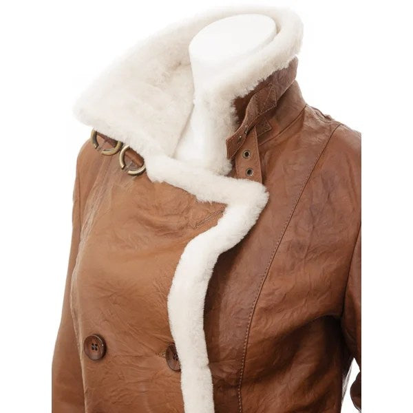 WOMEN TAN SHEEPSKIN SHEARLING JACKET ROSENBERG
