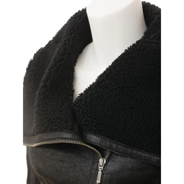 WOMEN BLACK BIKER SHEEPSKIN LEATHER JACKET PROSPER