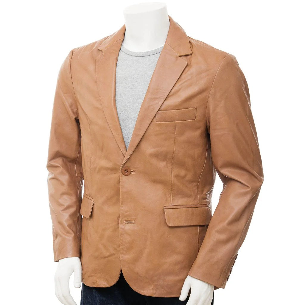 MEN CLASSIC TAN LEATHER BLAZER MANSFIELD