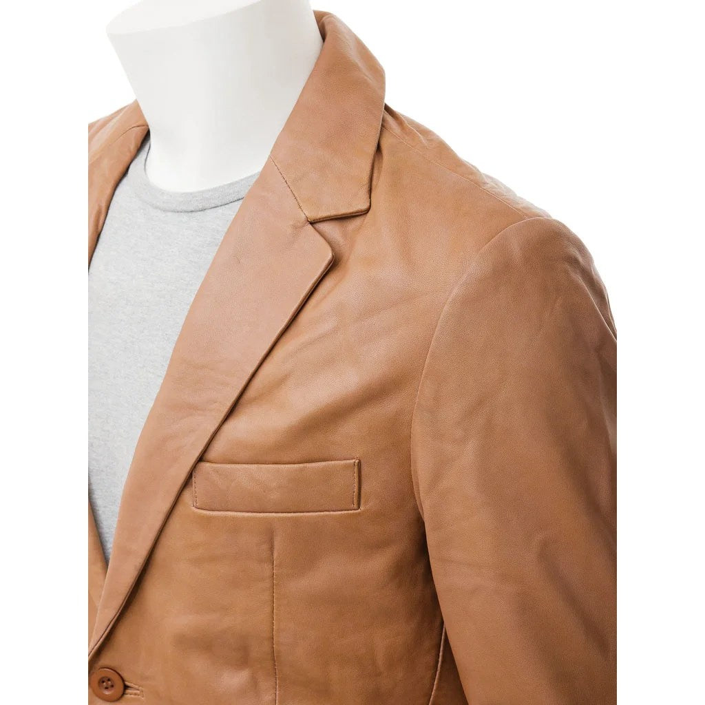 MEN CLASSIC TAN LEATHER BLAZER MANSFIELD