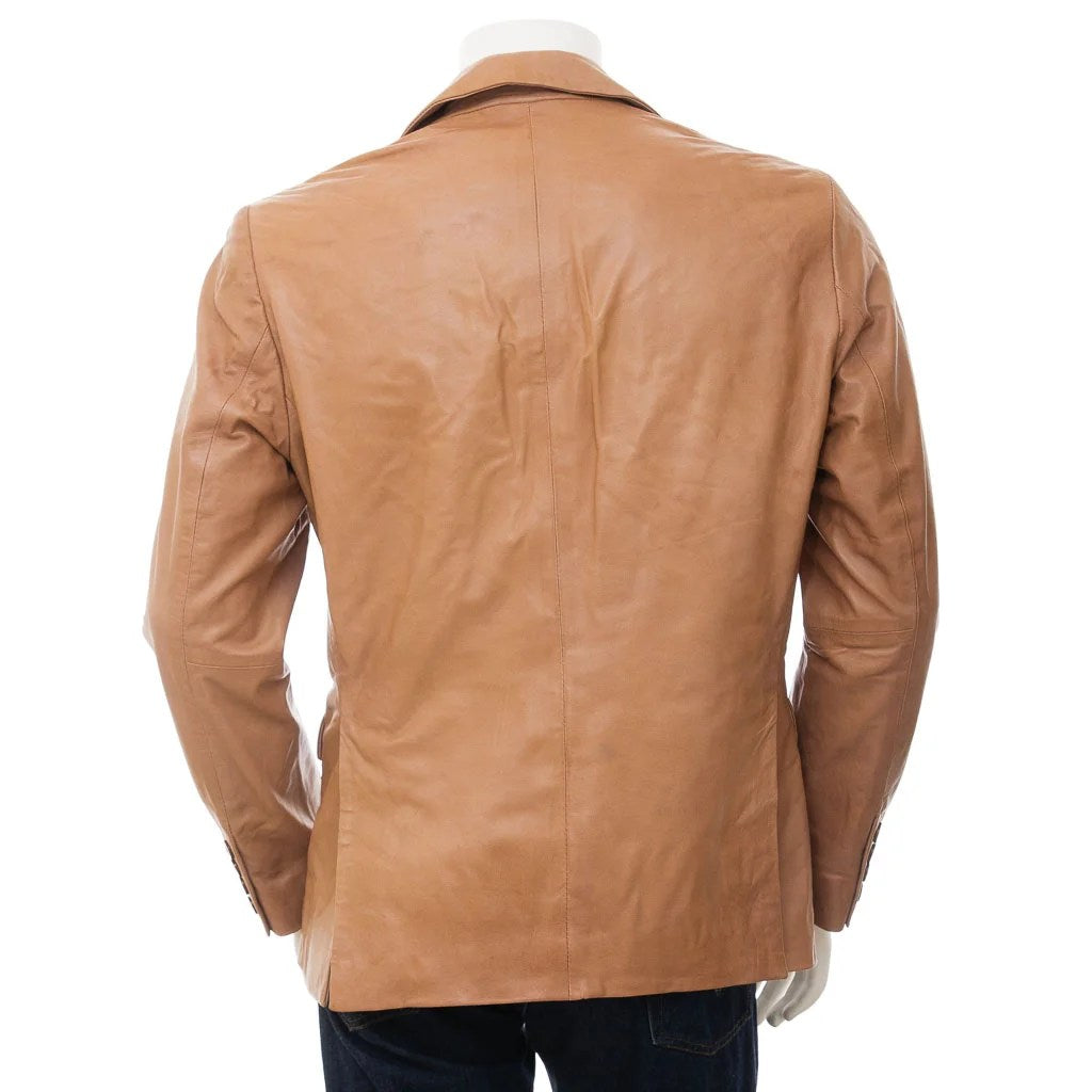 MEN CLASSIC TAN LEATHER BLAZER MANSFIELD