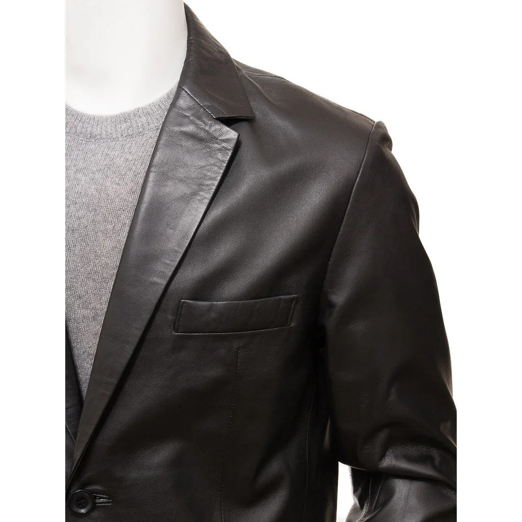 MEN CLASSIC BLACK LEATHER BLAZER MANSFIELD