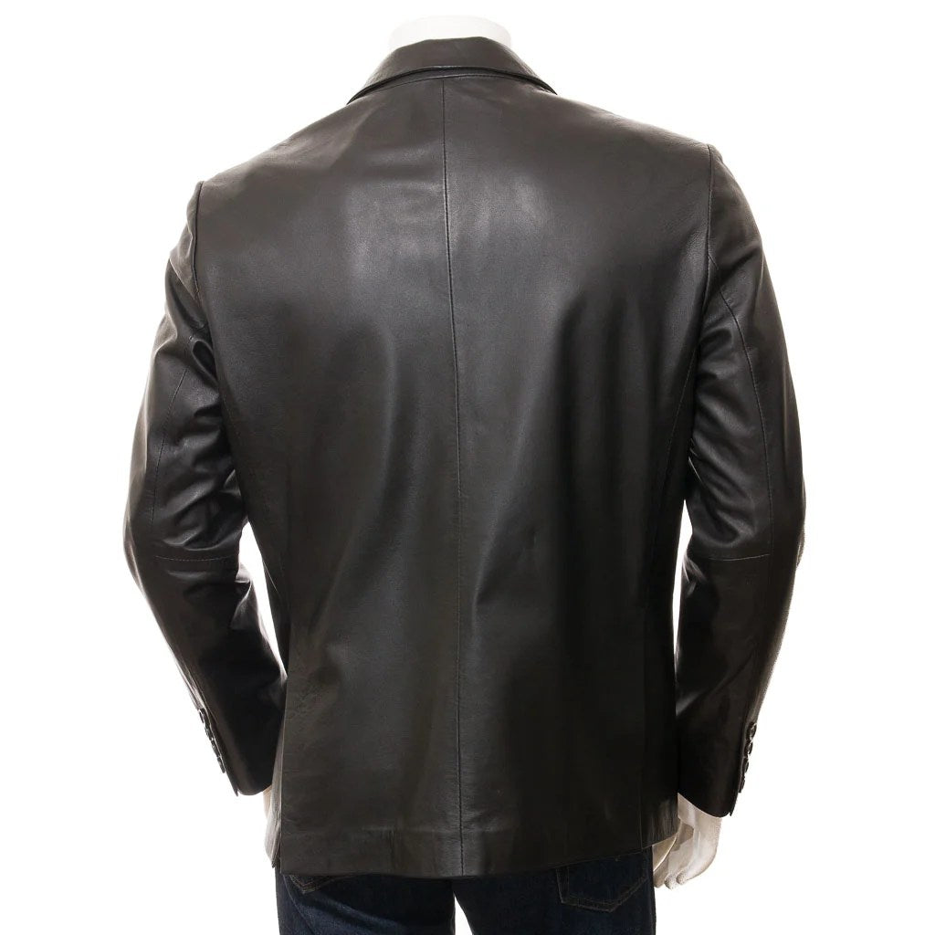 MEN CLASSIC BLACK LEATHER BLAZER MANSFIELD