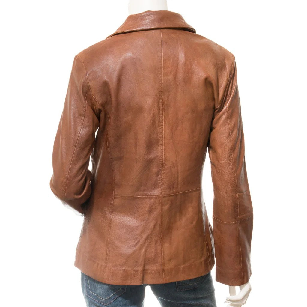 WOMEN CLASSIC TAN LEATHER BLAZER LUFKIN