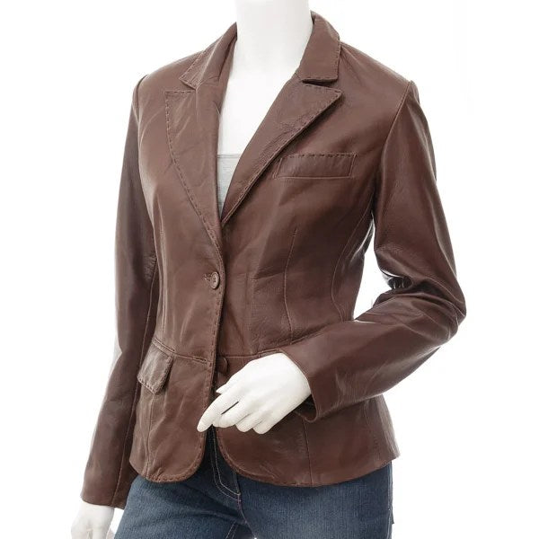 WOMEN CLASSIC BROWN LEATHER BLAZER CONVERSE