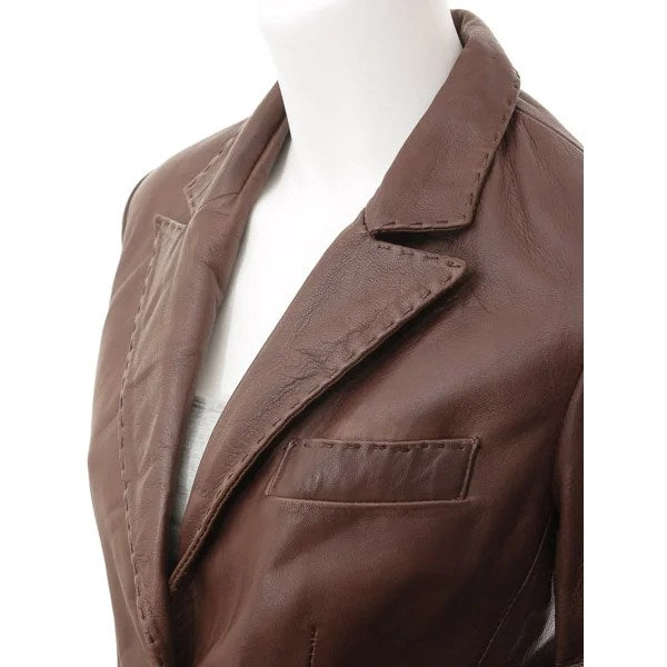 WOMEN CLASSIC BROWN LEATHER BLAZER CONVERSE