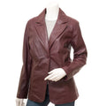 WOMEN CLASSIC BURGUNDY LEATHER BLAZER KATY