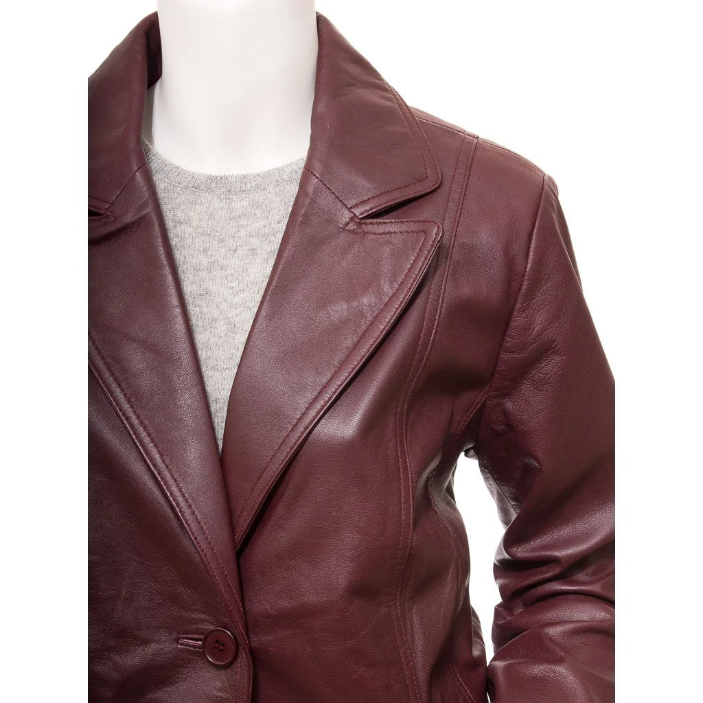 WOMEN CLASSIC BURGUNDY LEATHER BLAZER KATY