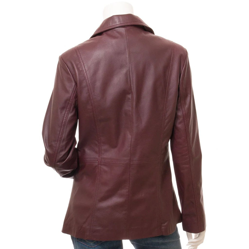 WOMEN CLASSIC BURGUNDY LEATHER BLAZER KATY