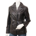 WOMEN BROWN LONG LEATHER BLAZER AZLE
