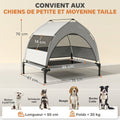 Lit pour Chien Surélevé Tente pour Chien avec Auvent Tente 3 Côtés Respirant Textilène Sac 76x61x70cm Gris Clair