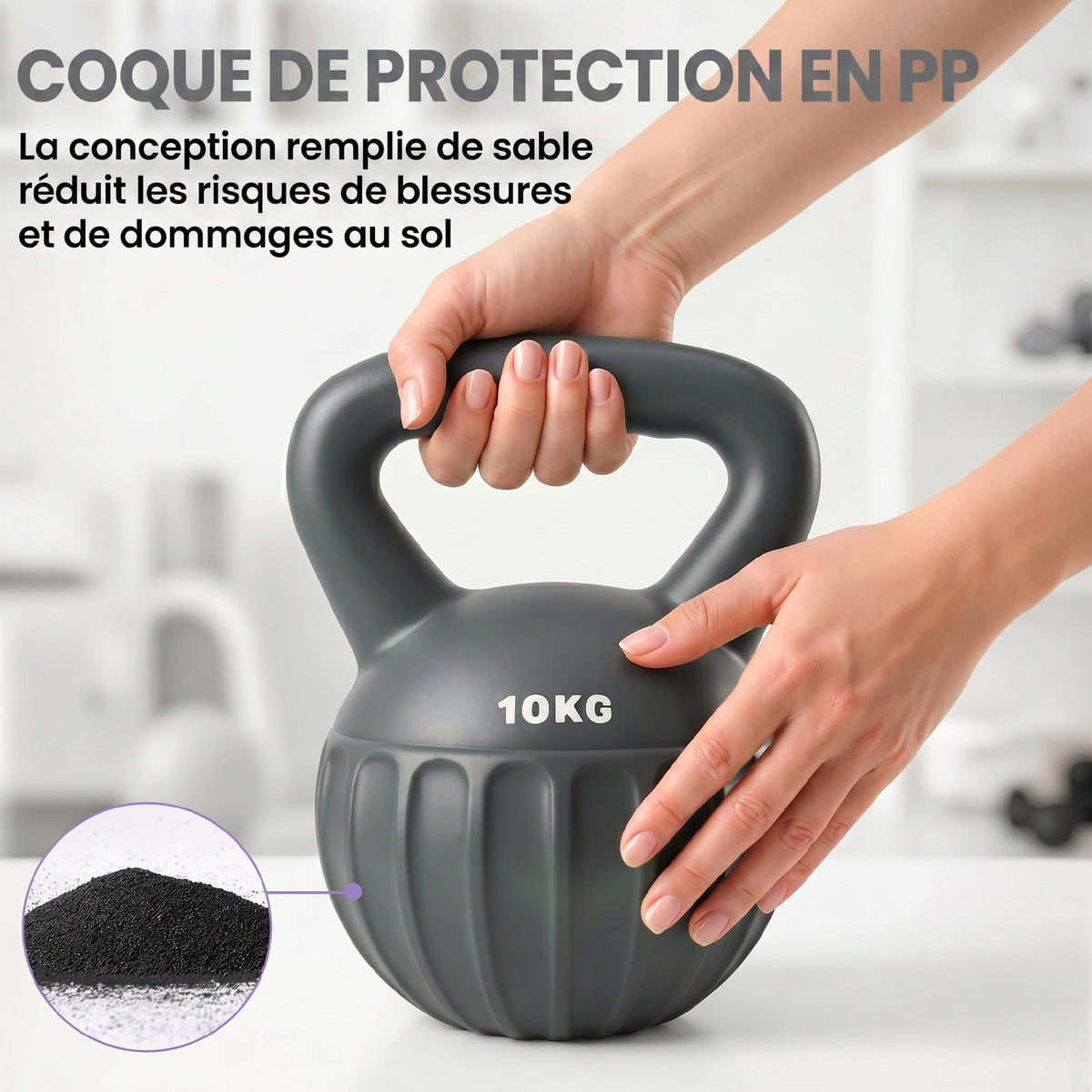 Kettlebell 10 kg, Haltère avec Poignée Antidérapante, Haltère à Boule, Musculation, Entraînement, pour Gym, Gris