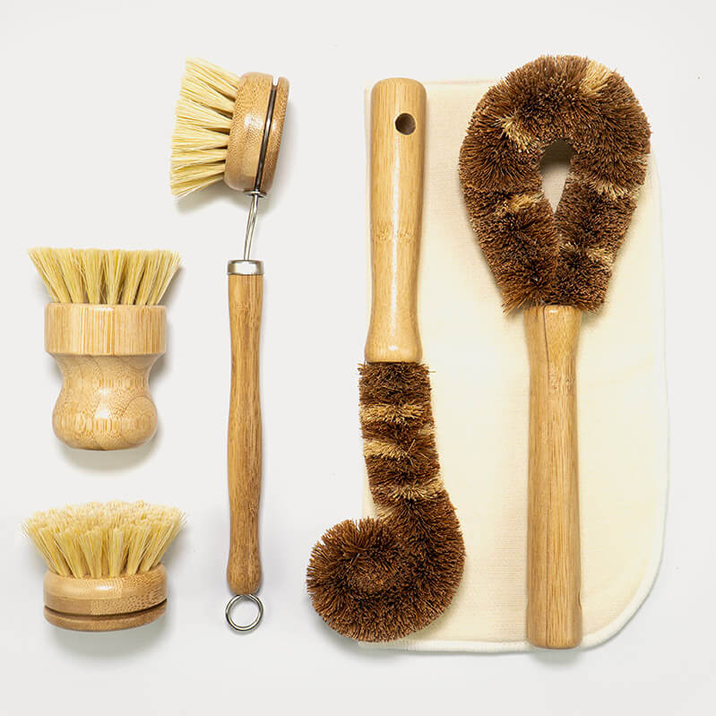 Natural Dish Brushes for Washing Up | Plant Based Kitchen Scrubber Brush (6 Piece Starter Set)