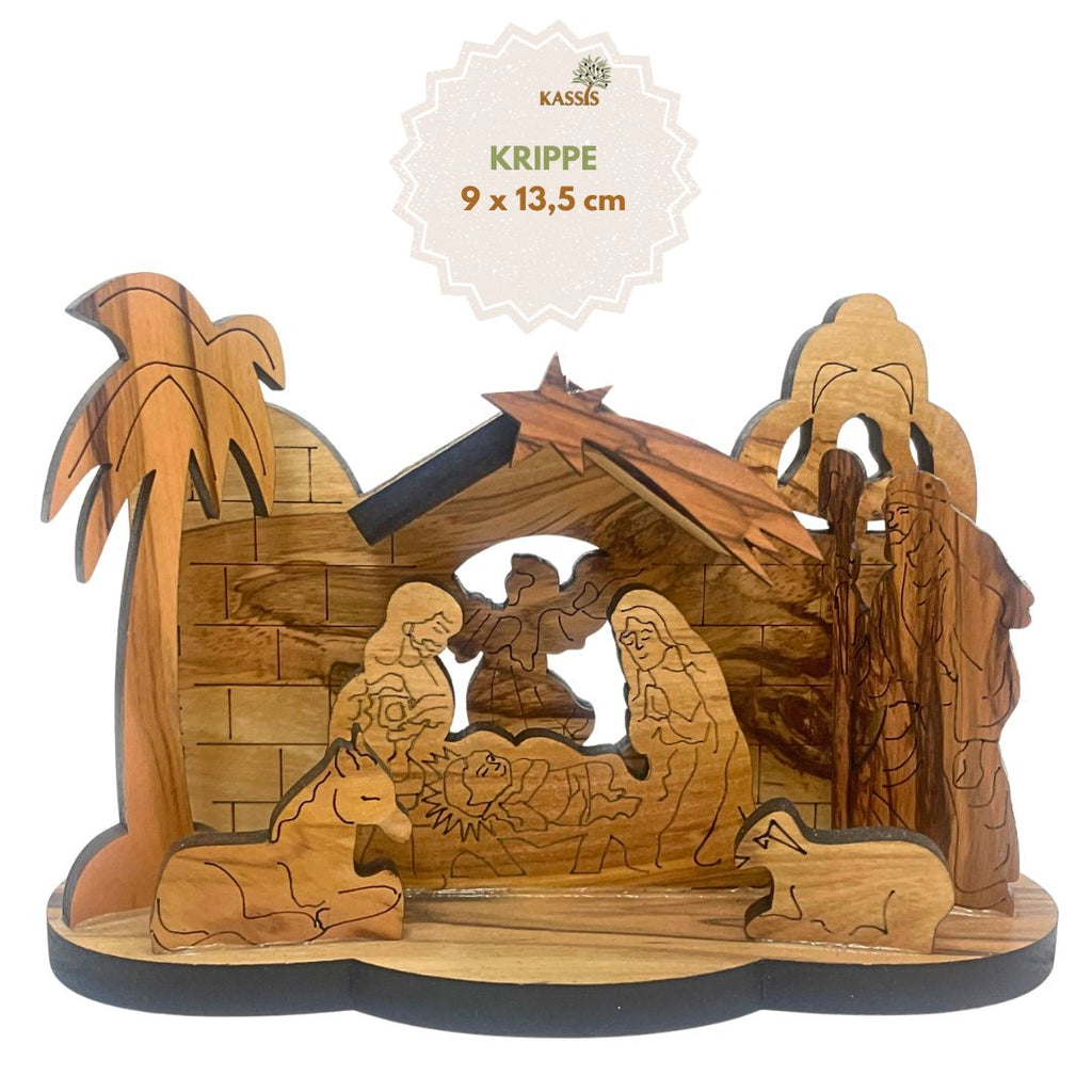 Krippe aus Olivenholz , 9 cm | Weihnachtsdeko & Geschenk für Advent und Weihnachten-0