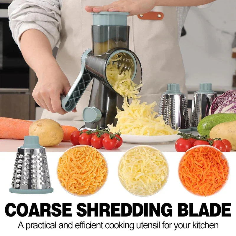3-in-1 Rotary Cheese Grater – Versatile Manual Vegetable Slicer & Nut Grinder (Blue)-2