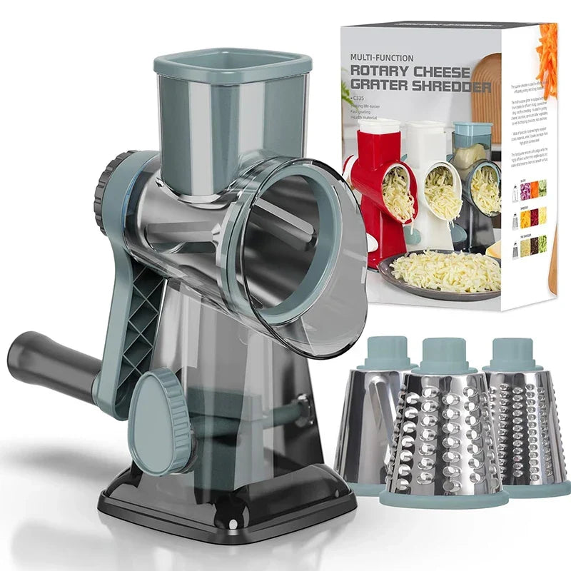 3-in-1 Rotary Cheese Grater – Versatile Manual Vegetable Slicer & Nut Grinder (Blue)-0