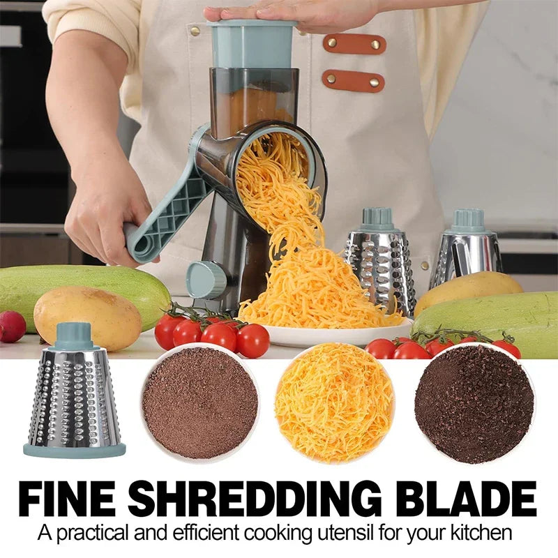 3-in-1 Rotary Cheese Grater – Versatile Manual Vegetable Slicer & Nut Grinder (Blue)-1