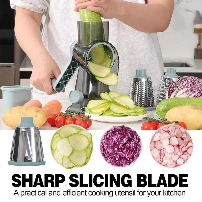 3-in-1 Rotary Cheese Grater – Versatile Manual Vegetable Slicer & Nut Grinder (Blue)-3