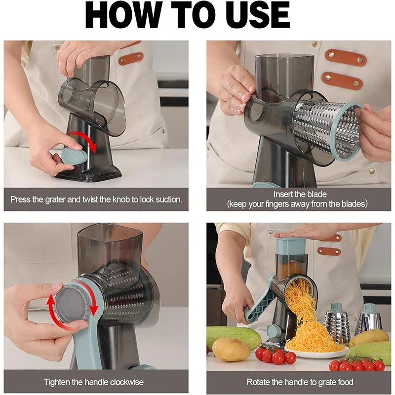 3-in-1 Rotary Cheese Grater – Versatile Manual Vegetable Slicer & Nut Grinder (Blue)-4