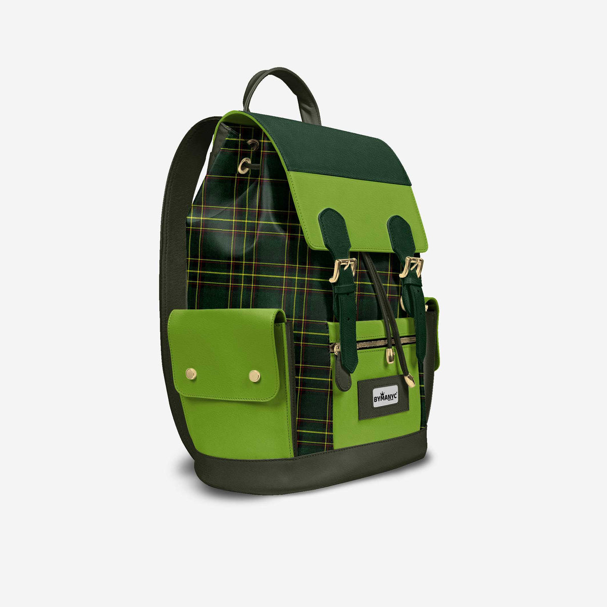 Luxury Vegan Backpack TARTAN GREEN EDGE – BYMANYC ® New York-1