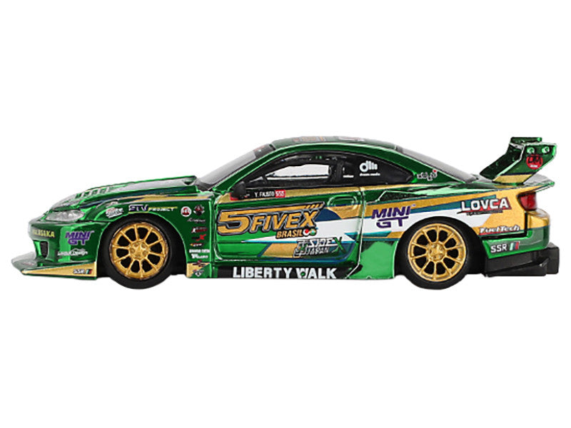 Nissan Silvia (S15) LB-Super Silhouette RHD (Right Hand Drive) "Fausto Racing 2024" Green Metallic Limited Edition 1/64 Diecast Model Car by Mini GT-0