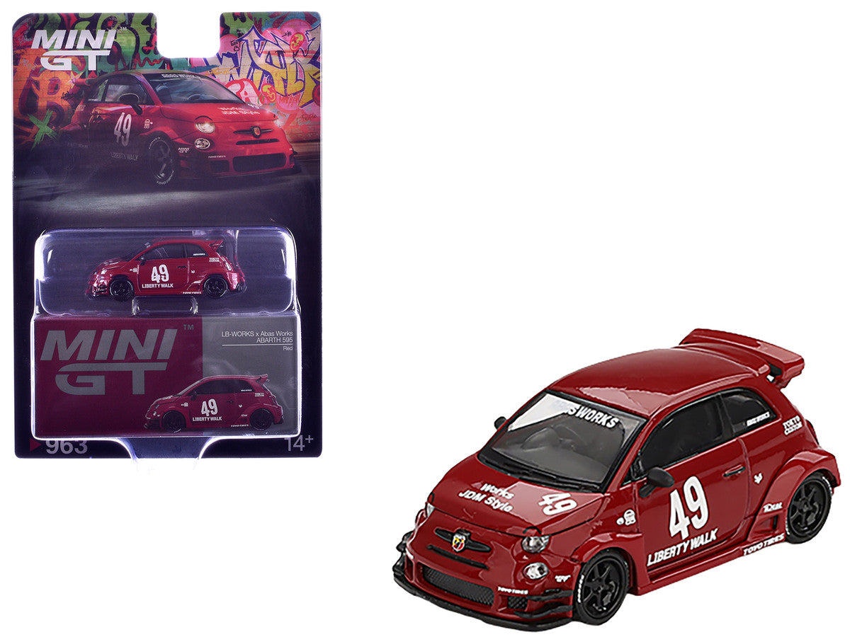 ABARTH 595 #49 "LB-Works x Abas Works" Red Limited Edition 1/64 Diecast Model Car by Mini GT-0