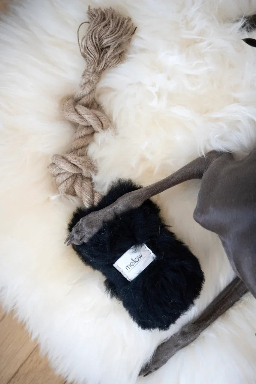 Natural Sheepskin Dog Tug Toy - Black-0