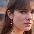 Coral gemstone asymmetric gold huggie earrings | by Ifemi Jewels-0