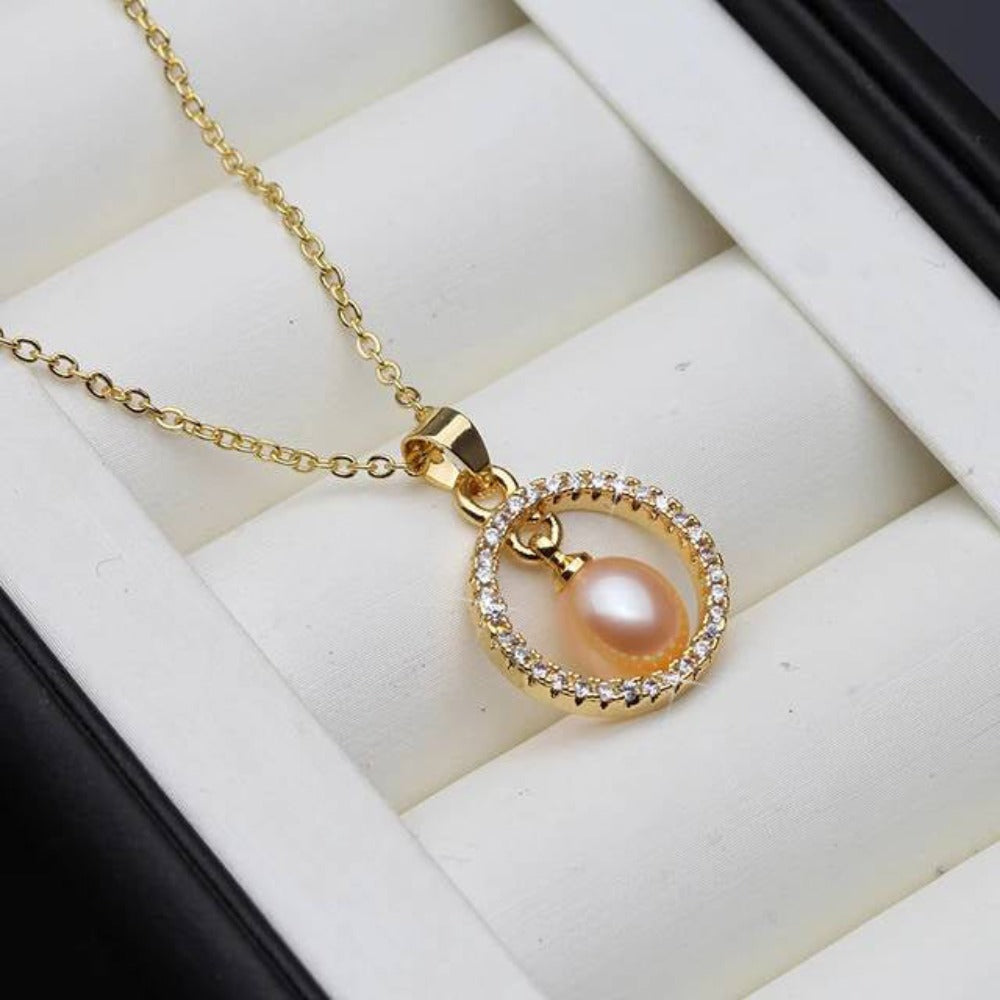 Genuine Freshwater Pearl & Simulated Diamond Eternity Necklace in Gold-1