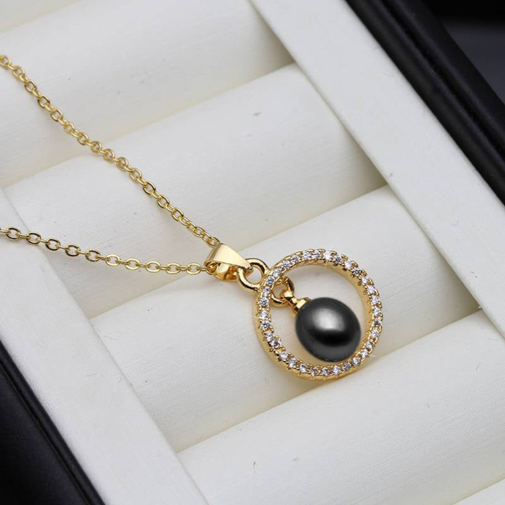 Genuine Freshwater Pearl & Simulated Diamond Eternity Necklace in Gold-2