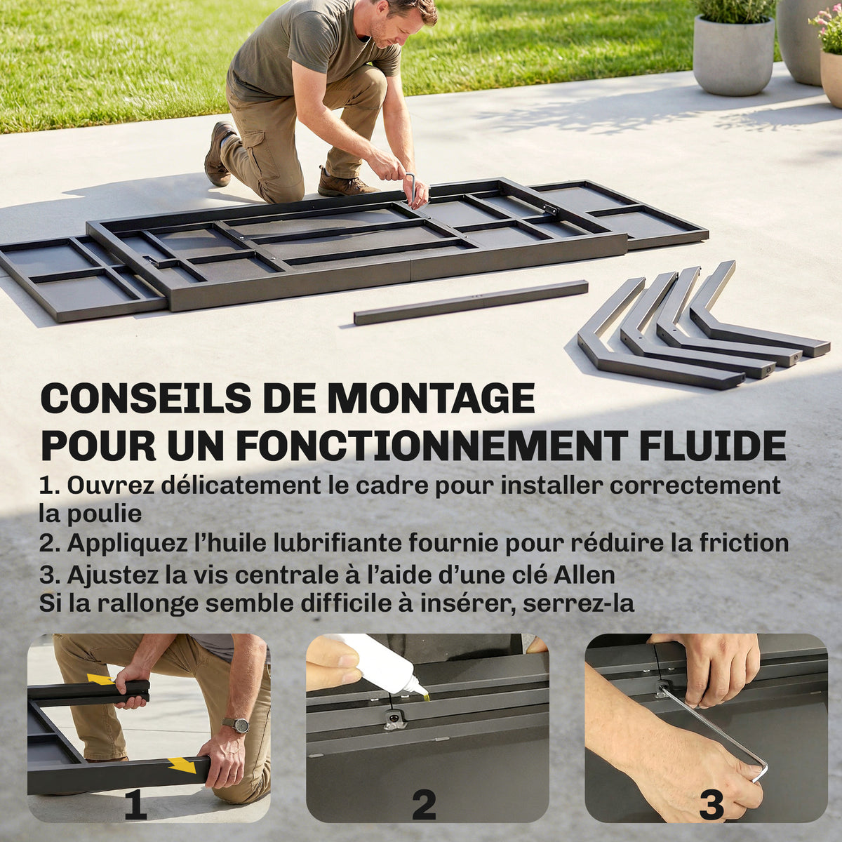Table de Jardin Extensible Aluminium Table de Repas Extérieure Effet Bois 8-10 Personnes 214x85x73cm Gris Anthracite-6