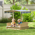 Bac à sable carré en bois pour enfants dim. 106L x 106l cm avec bancs et couvercle - auvent réglable