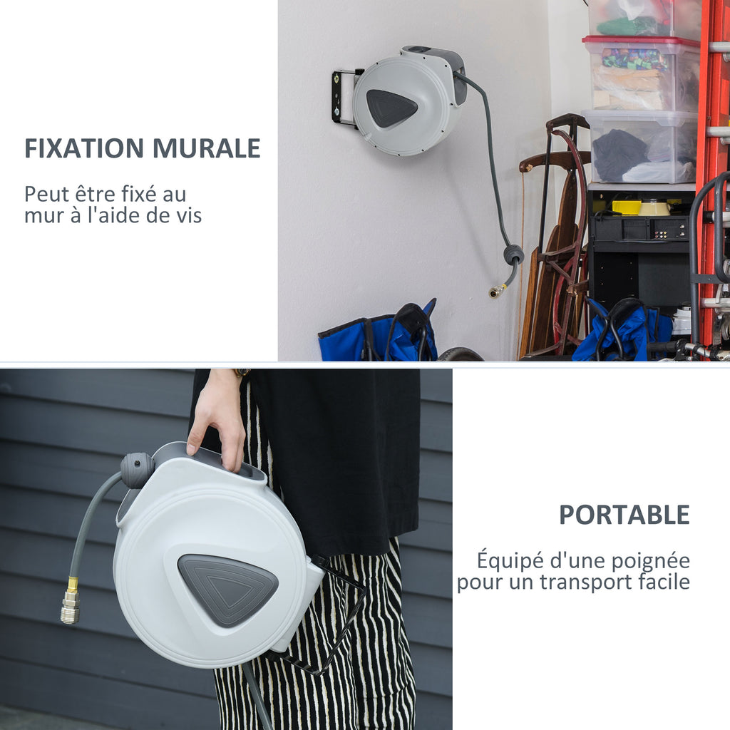 Enrouleur de Tuyau à Air Comprimé 20 m + 1,94 m, Dévidoir Automatique Ø Intérieur 3/8", 1/4" BSPT, Gris-6