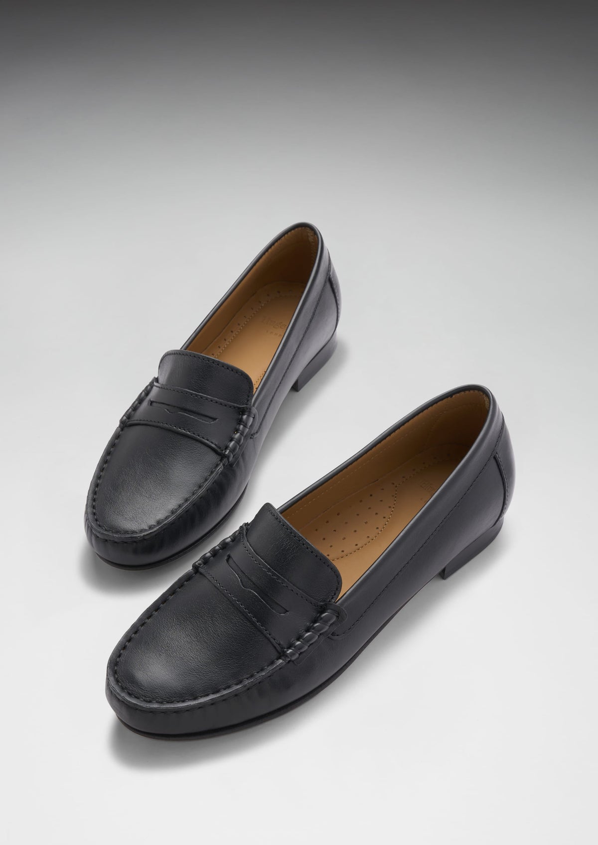 Women's Penny Loafers Leather Sole, black leather-1