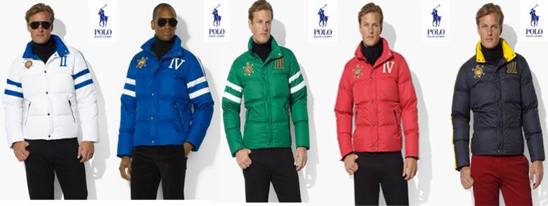Översikt av Polo Ralph Lauren jackor i vitt, blått, grönt, rött och mörk färg