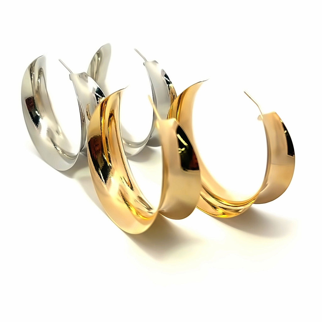 18K Gold Filled Curved Wide Minimalist Hoops (J305-J307)(L395)-2