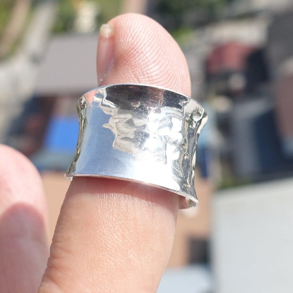 Minimalist Silver Ring, Sterling Silver Ring, handmade silver ring, hammered design, wide band Ring, Unisex Design - flexible Size 7.5-2