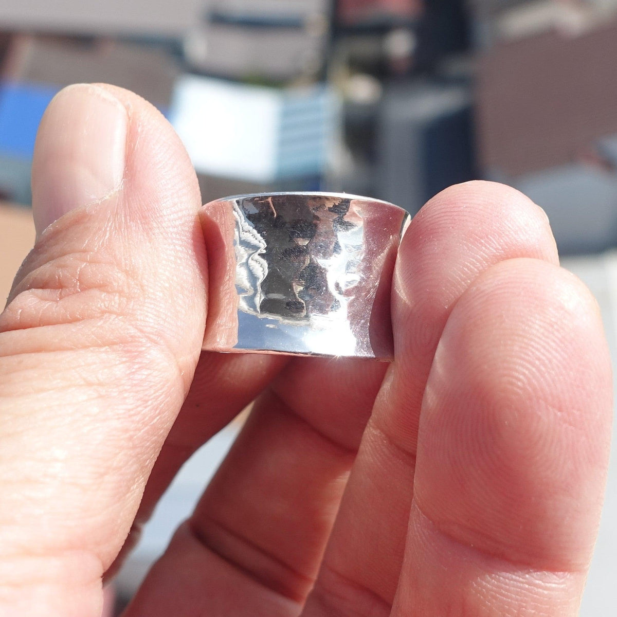Minimalist Silver Ring, Sterling Silver Ring, handmade silver ring, hammered design, wide band Ring, Unisex Design - flexible Size 7.5-4