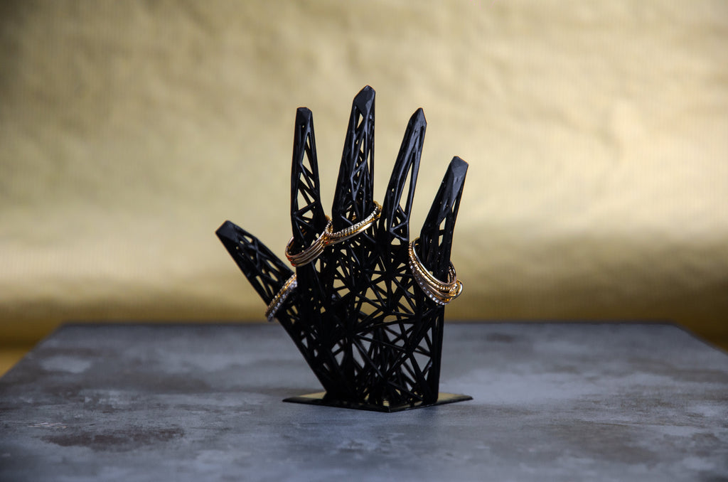 Minimalist Resin Ring Holder – Stylish Black Jewelry Display for Modern Bathroom Decor-2