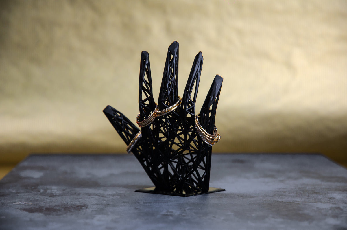 Minimalist Resin Ring Holder – Stylish Black Jewelry Display for Modern Bathroom Decor-2
