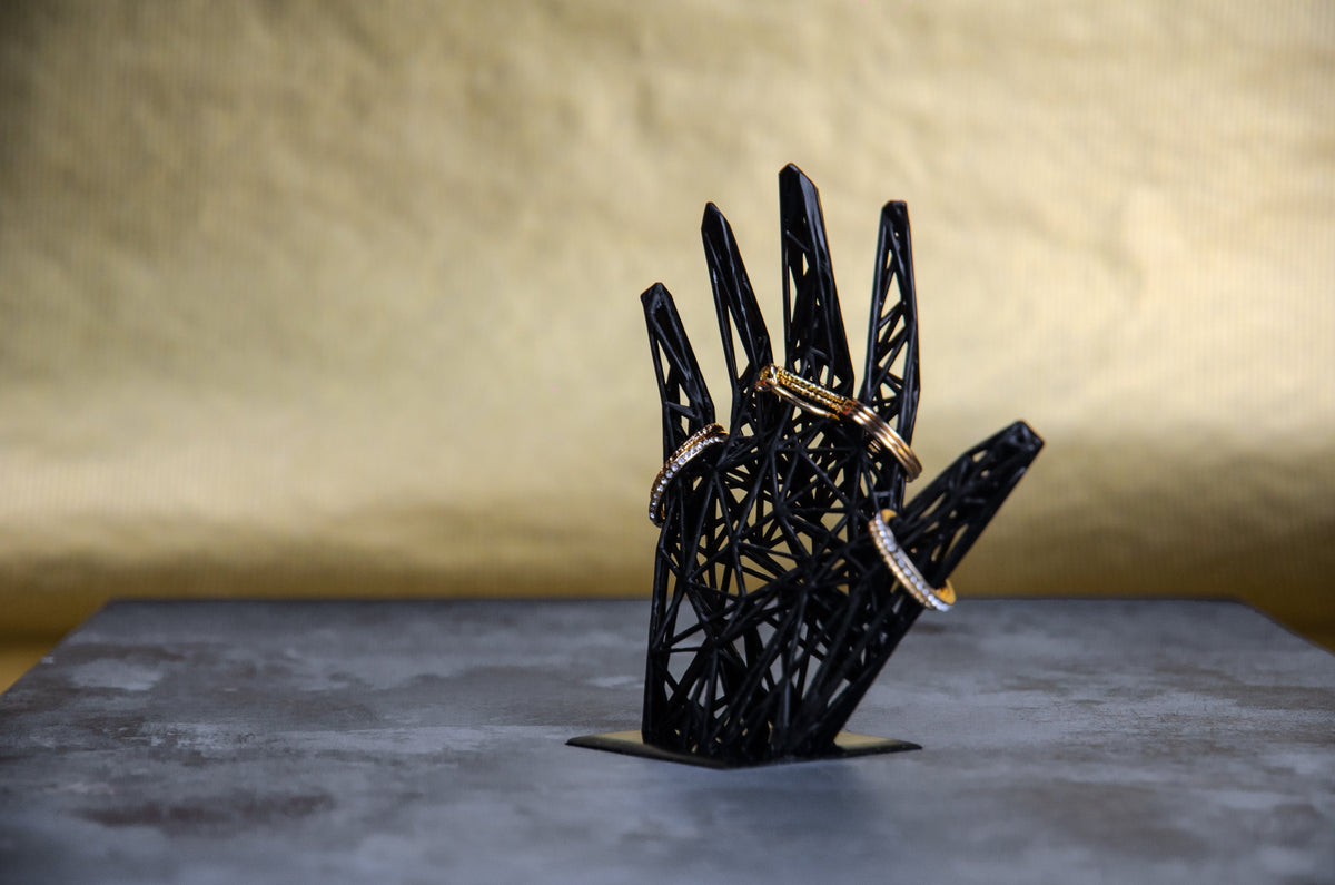 Minimalist Resin Ring Holder – Stylish Black Jewelry Display for Modern Bathroom Decor-3