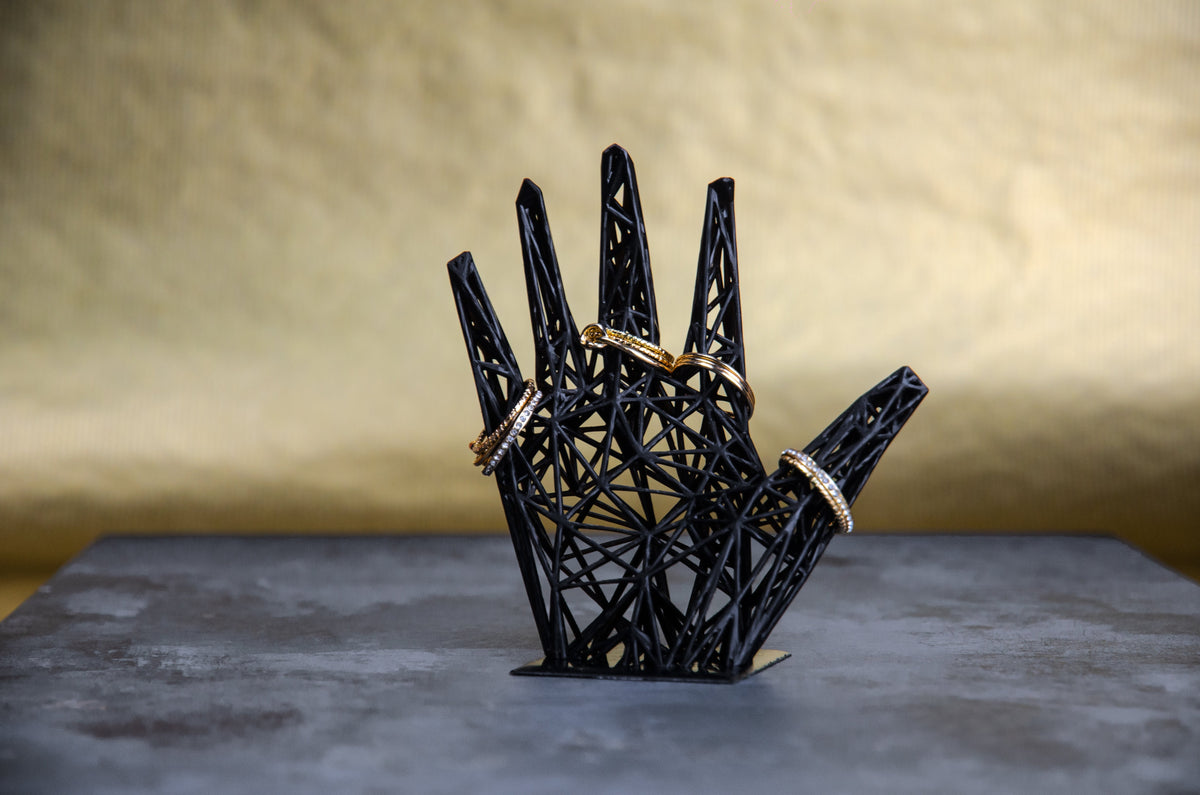 Minimalist Resin Ring Holder – Stylish Black Jewelry Display for Modern Bathroom Decor-4