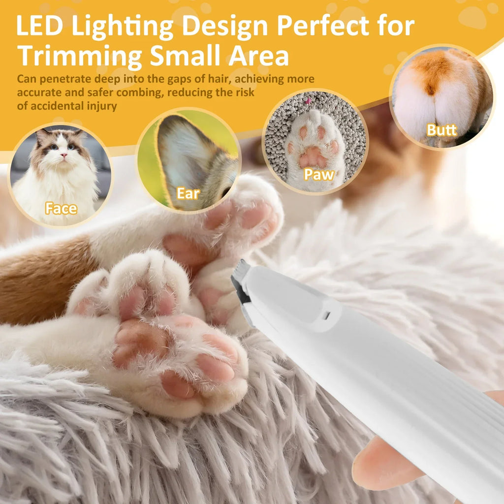 Pet Dog Paw Trimmer with LED Light Low Noise Shaver High-Speed Waterproof Dog Cat Hair Trimmer Clippers Cordless Grooming Tool-3