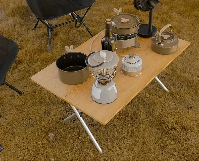 Bamboo Folding Camping Table 2-Fold Brown-4