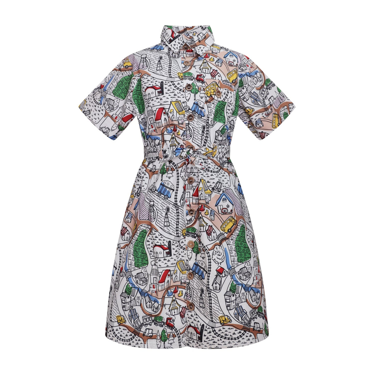 Village Print Girls Summer Dress-0