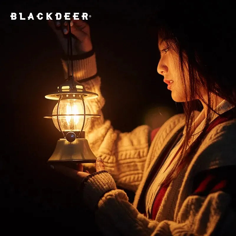 LED Retro Outdoor Camping Lantern Rechargeable Tent Light Adjust Light Modes 200h Runtime 5200mAh Power-2