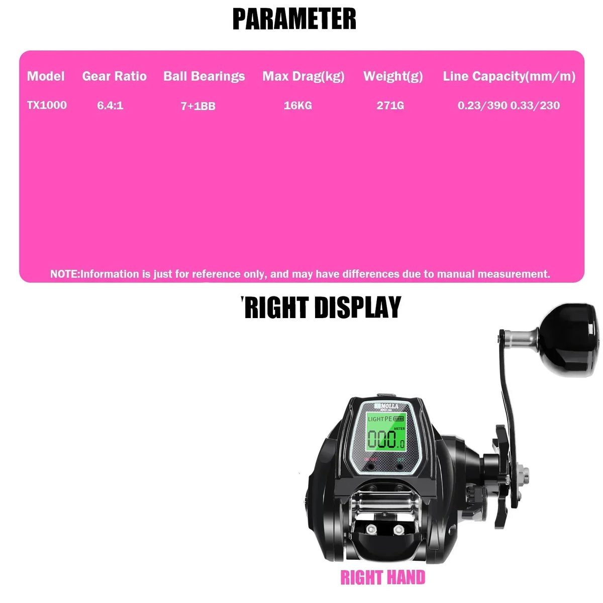 Large Electronic Baitcasting Reel Digital Display Right Hand Black-4