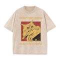 Funny Cat Bite Hand herapy Isn't Enough Print Vintage Washed Black T Shirt